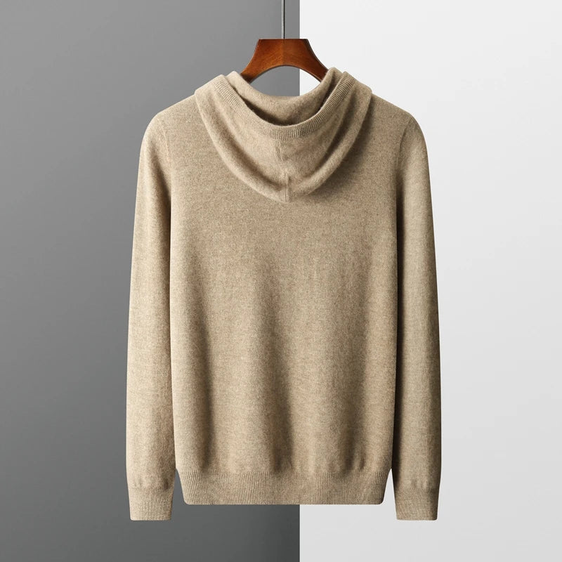 Autumn Winter New Merino Sweater Men'S 100% Wool Hooded Collar Knitted Pullover Casual Long Sleeved Hoodie
