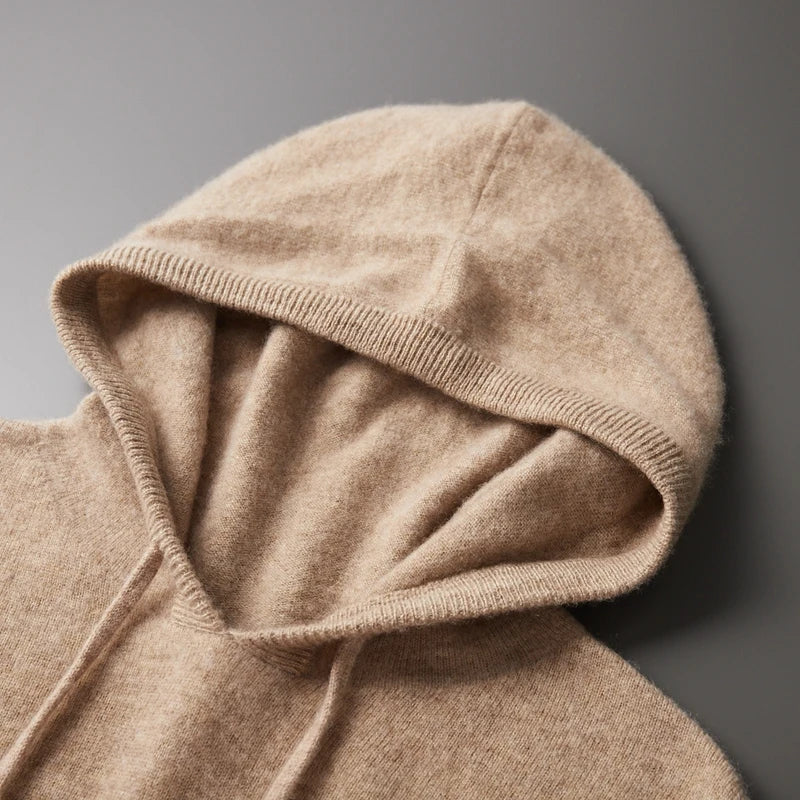 Autumn Winter New Merino Sweater Men'S 100% Wool Hooded Collar Knitted Pullover Casual Long Sleeved Hoodie